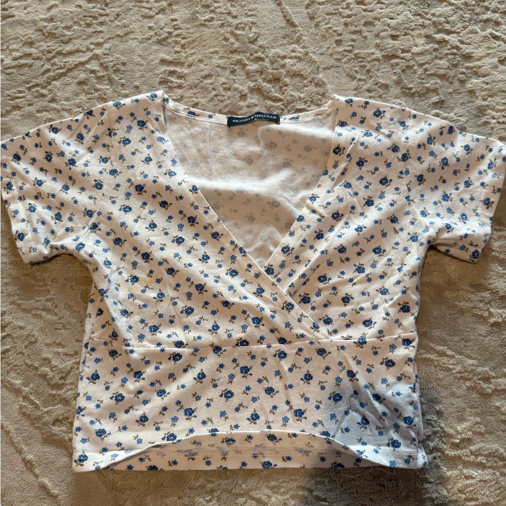Brandy Melville White Wrap Crop Blouse